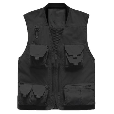 Olyvenn Men s Fall Lightweight Breathable Quick Dry Mesh Multi-Pockets Utility Vest Safari Travel Photographer Fishing Vest Waistcoat Black 10