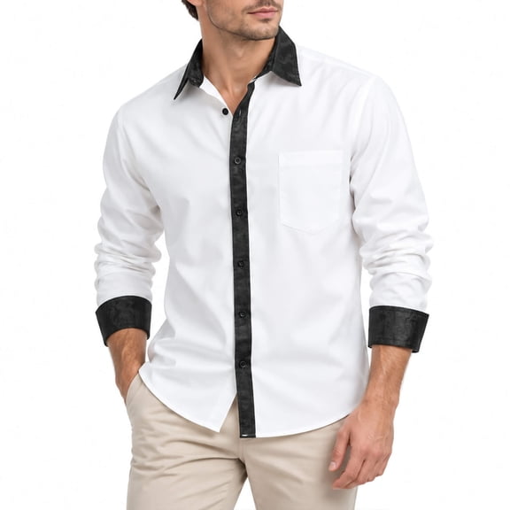 Cloudstyle Men's Relaxed Fit Embroidered Collar Casual Shirt - Long Sleeve Button-Down for Everyday Wear