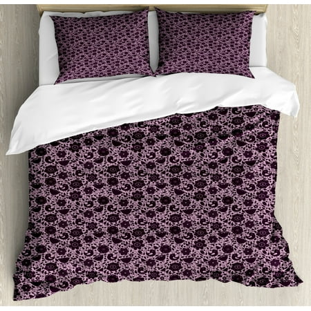 Floral Duvet Cover Set King Size Doodle Abstract Pattern With