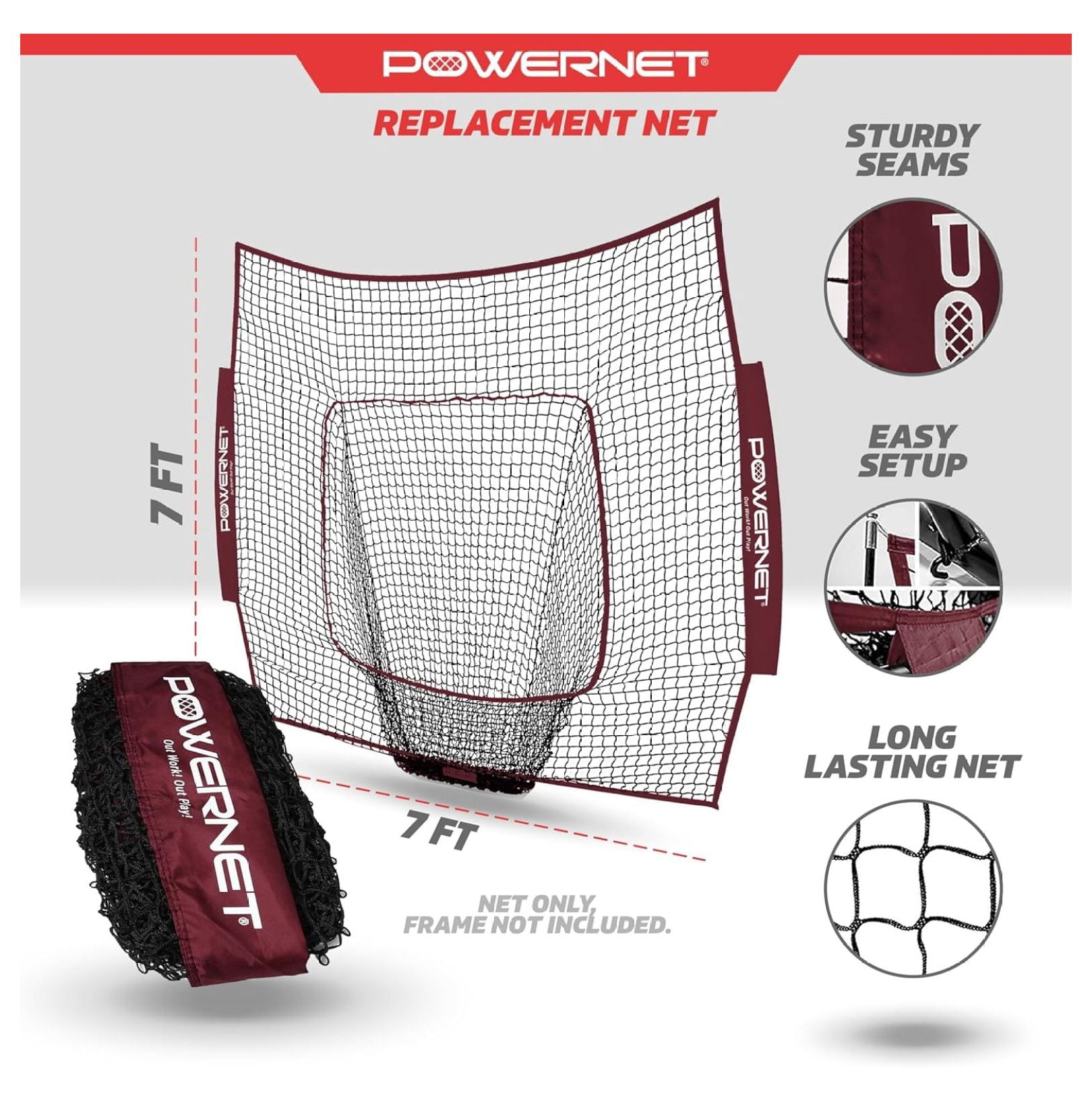 7x7 FT Baseball & Softball Net Replacement Parts, Replace 7x7 FT Frame, Net Only or Carry Bag, Metal Frame and Fiberglass Poles, Durable Nets & Bags Available in Team Colors