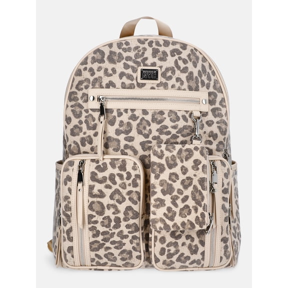 MNYC Women's Double Pocket Dome Backpack Leopard