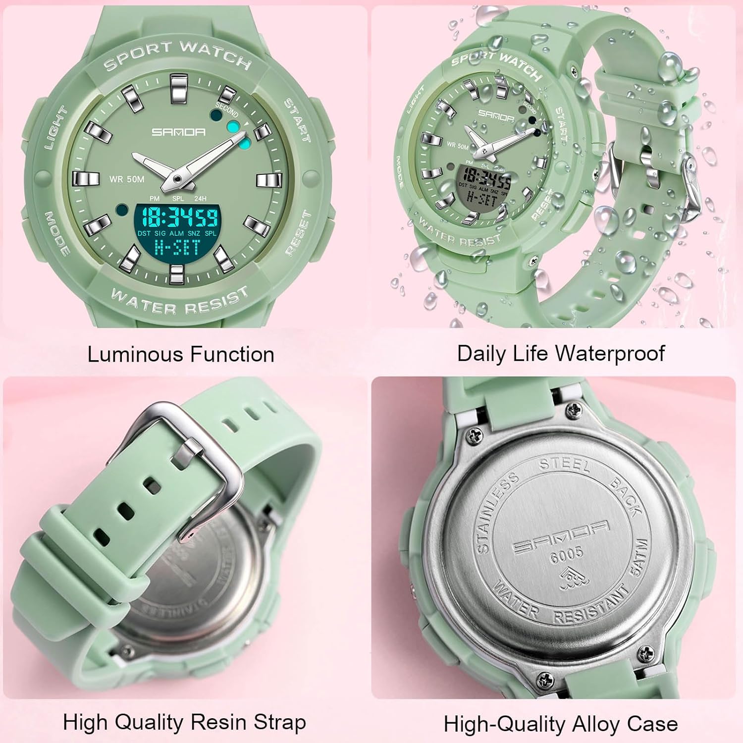 Electronic Wristwatch Digital Analog Quartz Watches Ladies Simple Resin 50M Waterproof Watch Multifunctional Military for Women
