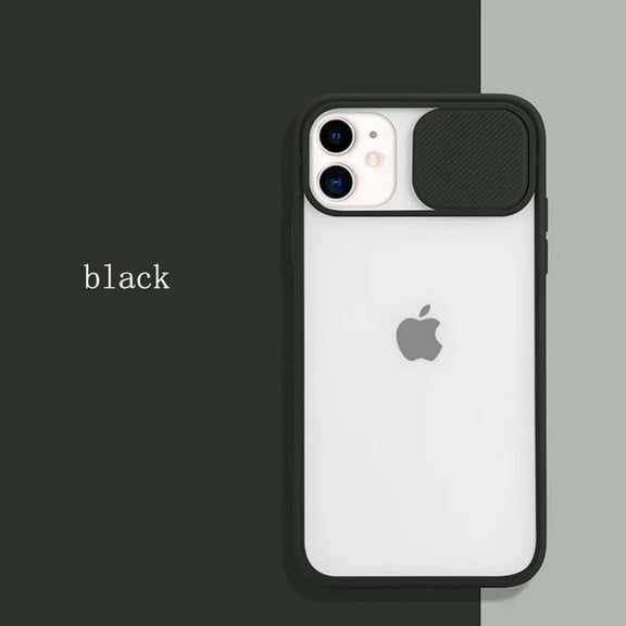 Colored Camera Lens Slide Cover iPhone 14 Case (Black) Transparent Clear Back Shockproof and Scratch Resistant Protection