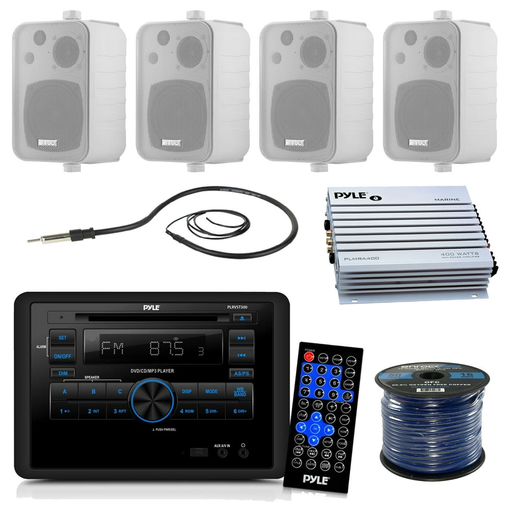 Pyle PLRVST300 RV Wall Mount Bluetooth CD/DVD Receiver Bundle Combo