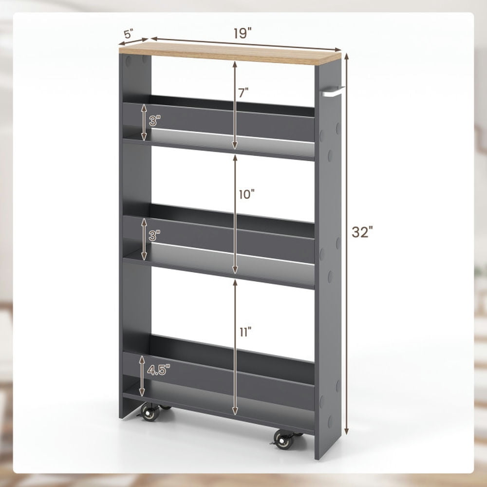 Finihen Rolling Cart, Kitchen Island Cart, Rolling Kitchen Slim Storage Cart Mobile Shelving Organizer with Handle, for Kitchen, Dining Room, Gray Finihen Rolling Cart, Kitchen Island Cart, Rolling Kitchen Slim Storage Cart Mobile Shelving Organizer with Handle, for Kitchen, Dining Room, Gray