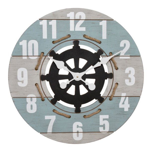 La Crosse Clock BBB85463 24 Inch Large Blue Coastal Quartz Wall Clock