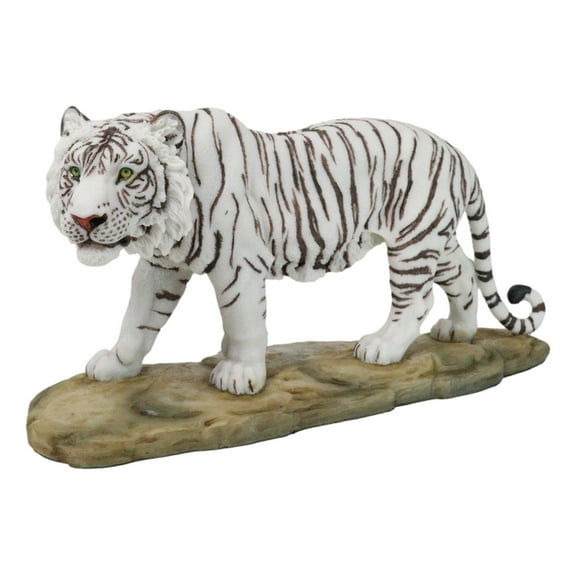 Prowling Fierce Leucistic Winter White Bengal Tiger Figurine 11.25" L