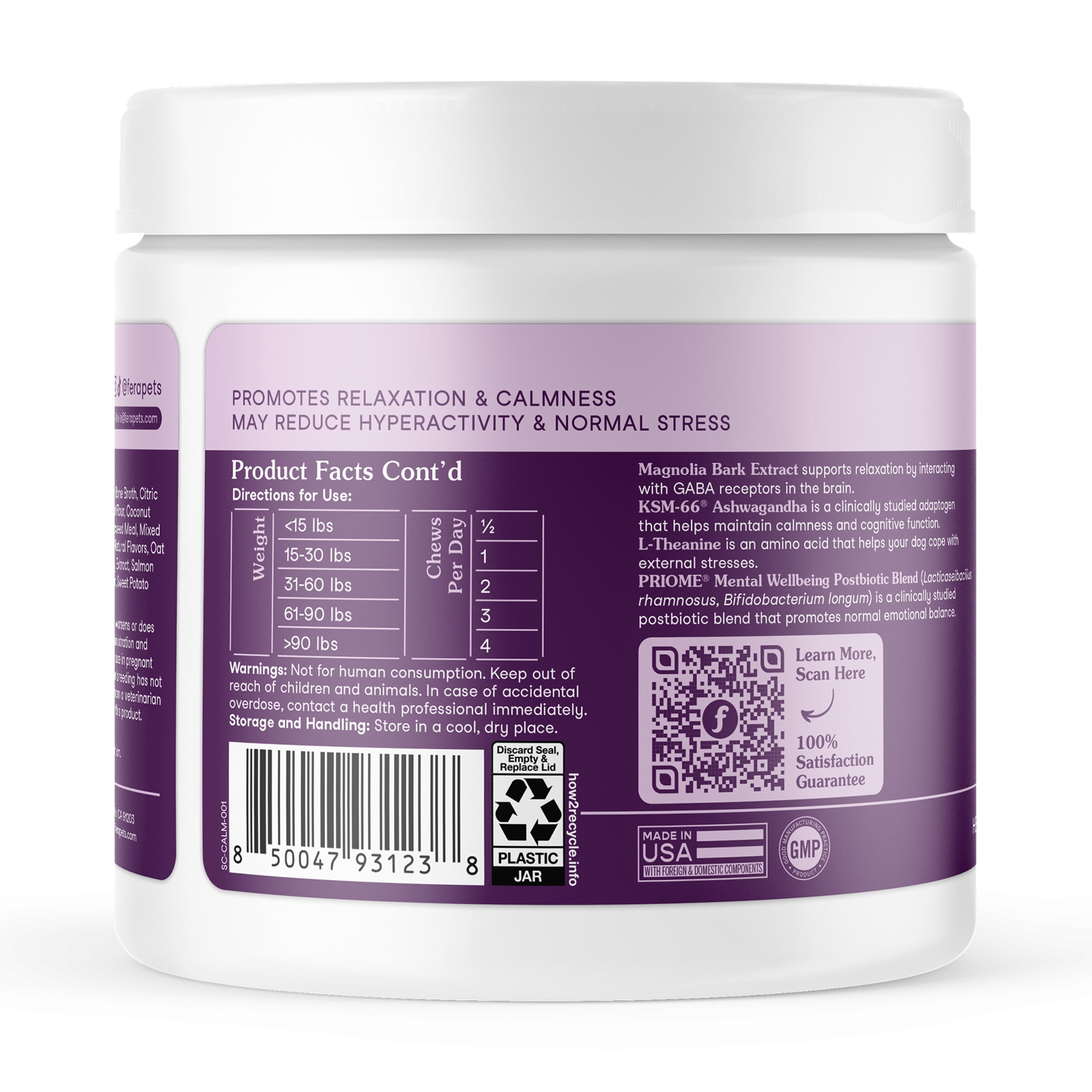 Fera Pets Calming Chews for Dogs - With Ashwagandha & L-Theanine - Promotes Relaxation - 90 Soft Chews