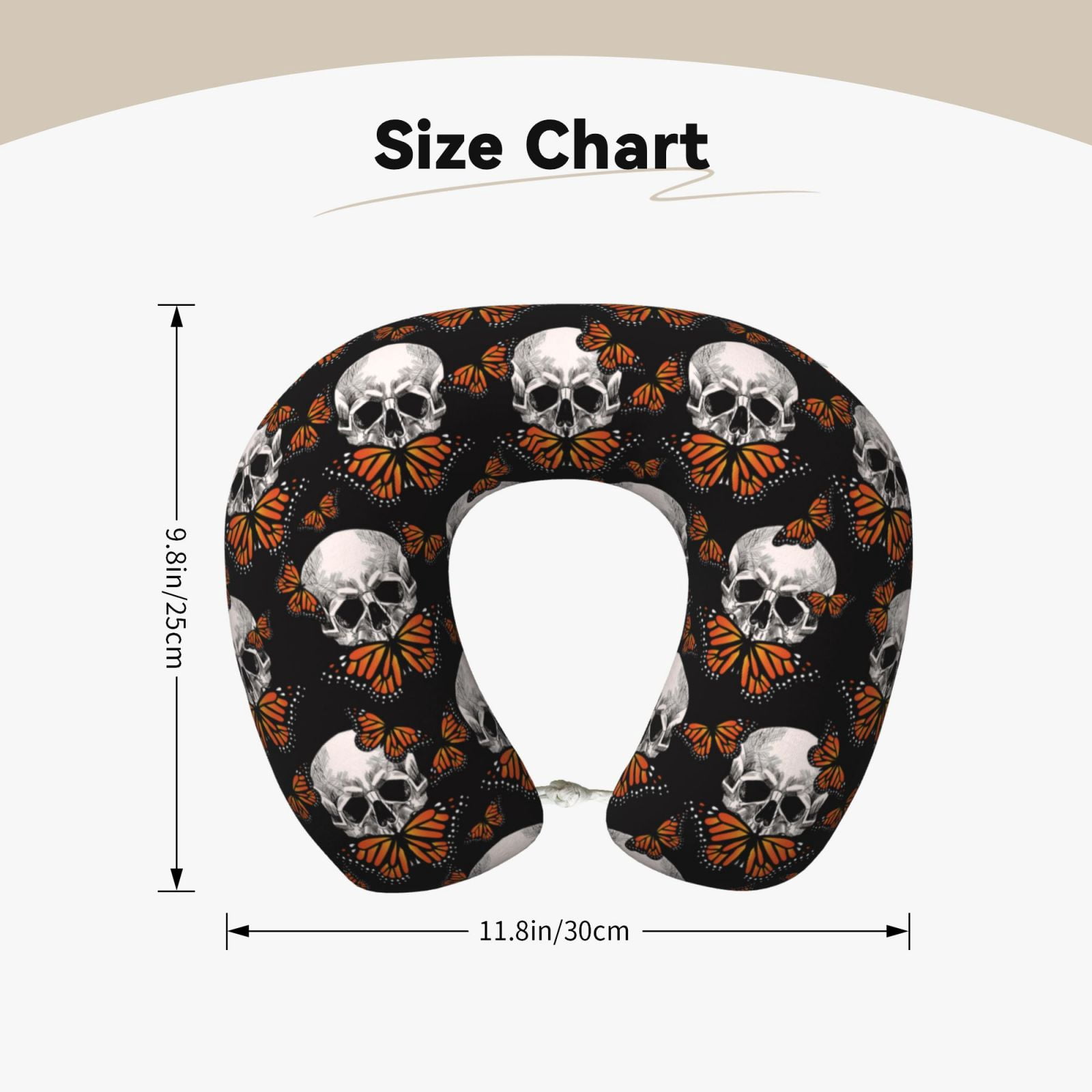 Xecao Butterfly Skull Print Memory Foam Cervical Neck Pillow Versatile U-Shaped Pillows for Home,Office,Camping,Travelling,Soft Washable Cover