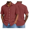thumbnail image 7 of Gytharion Men's Soild Color Cotton and Linen Shirts Casual Lapel Short Sleeve Button Down Shirts for Men Beach Tops, 7 of 7