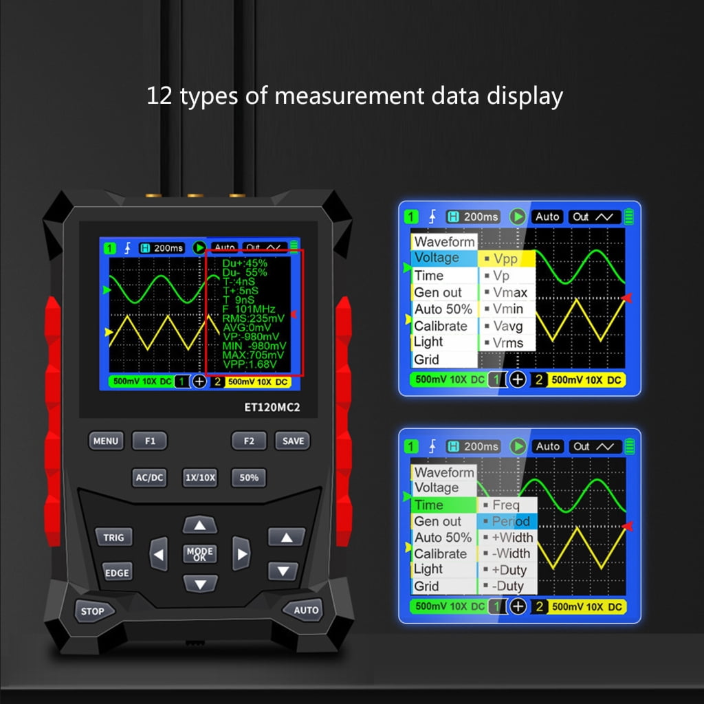 Zeiwohndc Oscilloscope with 2 Channel Waveforms Storage 120M Bandwidth 2.4inch Display