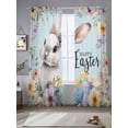 thumbnail image 2 of Happy Easter Sheer Curtains 84 Inch Length 2 Panels Set Window Treatments, Spring Grey Bunny Colorful Eggs Flower Blue Rod Pocket Semi Curtains for Living Room/Bedroom/Kitchen Décor, 104"W x 84"L, 2 of 7