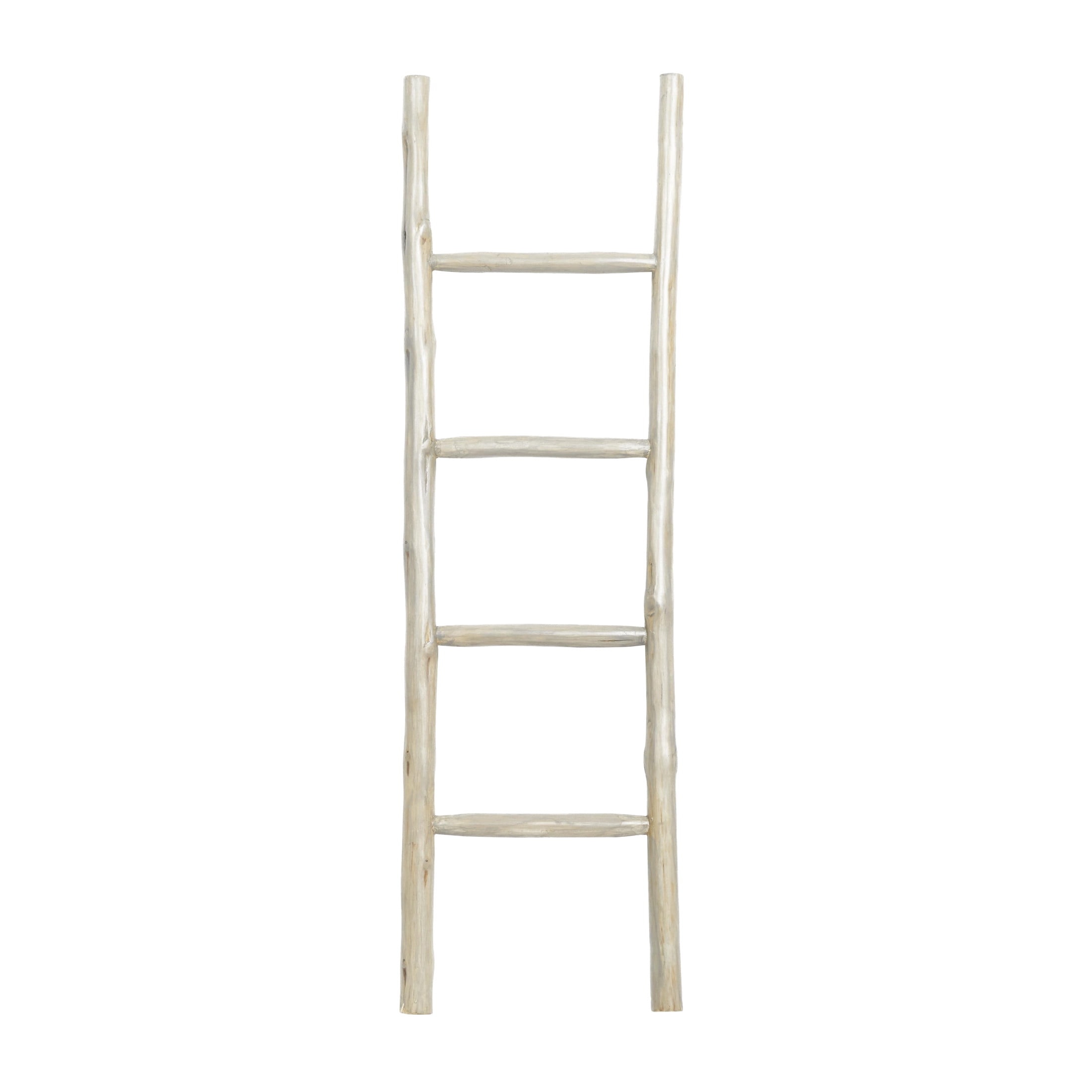 DecMode Teak Modern White Ladder Wooden Rack, 18"W x 59"H