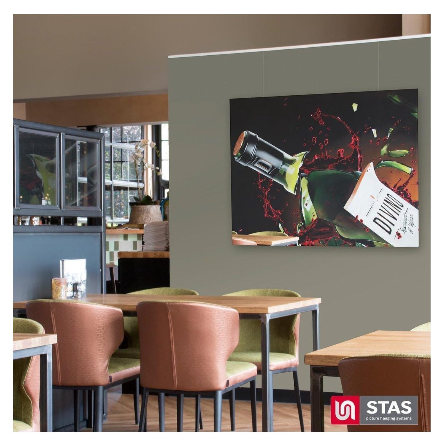 STAS Picture Hanging System minirail White 150 cm - Complete kit, incl. 2 Cords 150cm with