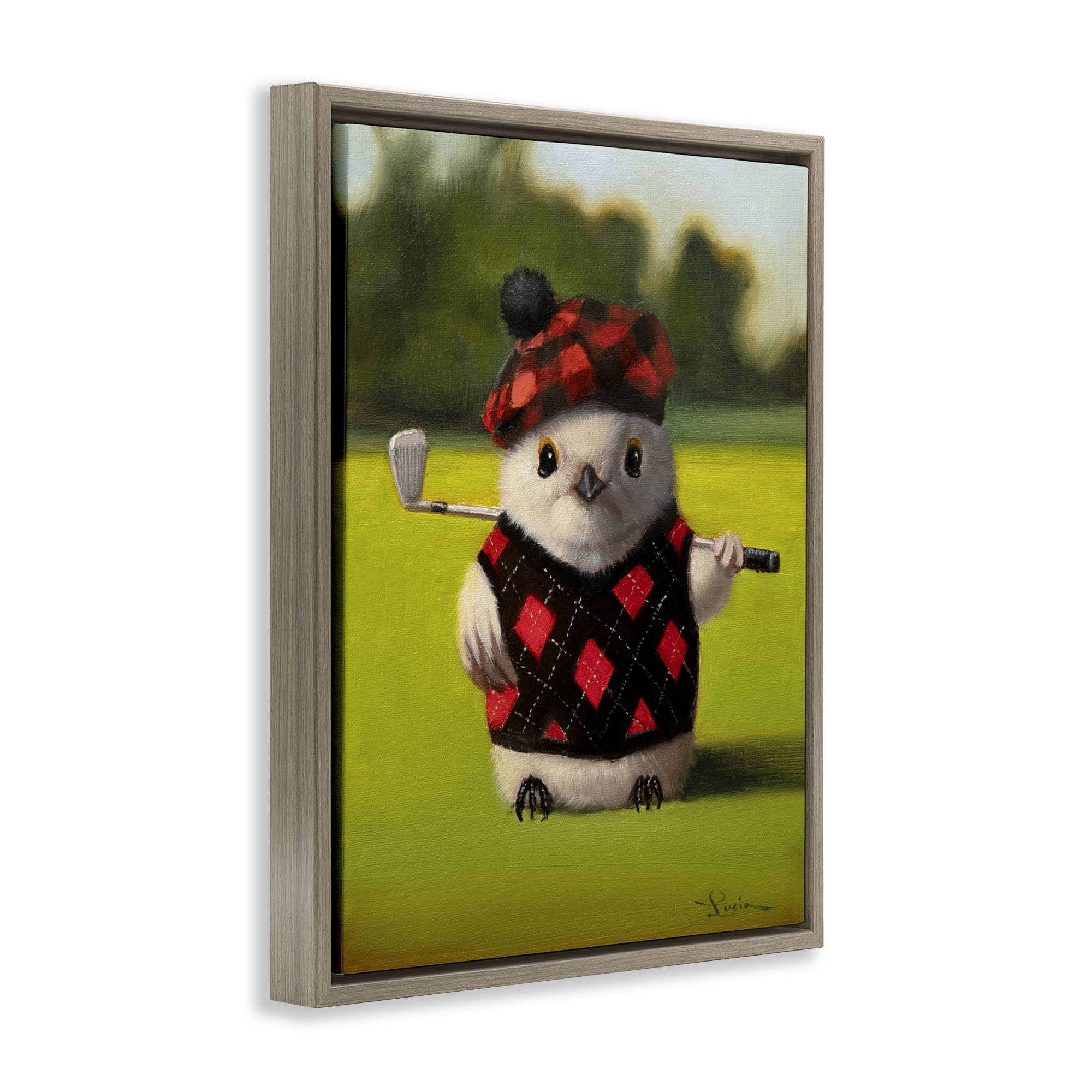 Stupell Industries Birdie Golf Swing Brown Framed Floater Canvas Wall Art, design by Lucia Heffernan