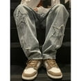 thumbnail image 3 of GYRATEDREAM Boy's Pull On Jeans Cute Star Baggy Denim Pants Elastic Waist Straight Wide Leg Jeans Trousers for Teen Boys 8-16Y, 3 of 7