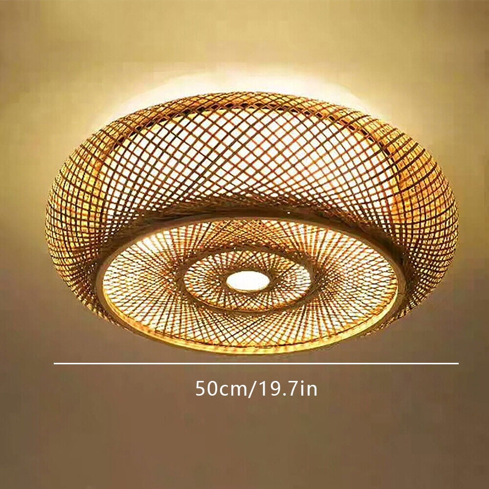 20" Bamboo Ceiling Light Flush Mount Pendant Lamp Vintage Chandelier Wicker Rattan Shade