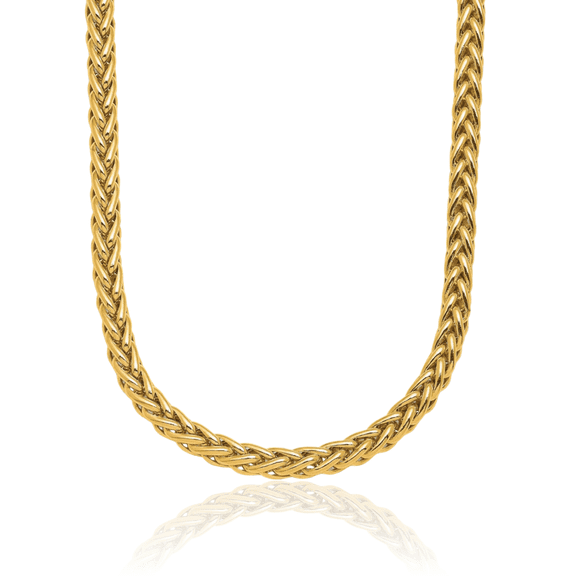 18K Solid Yellow Gold 3.1mm Spiga Wheat Link Chain Necklace