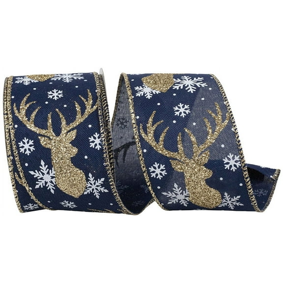 Reliant Ribbon - 94218W-690-40F, Ribbon, Navy/gold, 2-1/2 Inch, 10 Yards