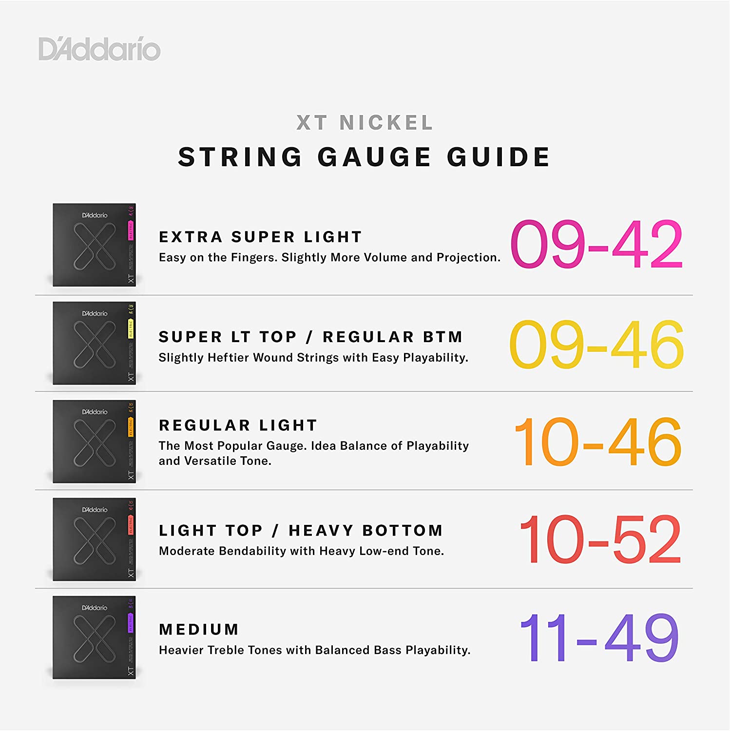 D'Addario XTE1046 XT Nickel Wound Electric Guitar String Set, Regular Light, 10-46 Gauge, 3-Pack