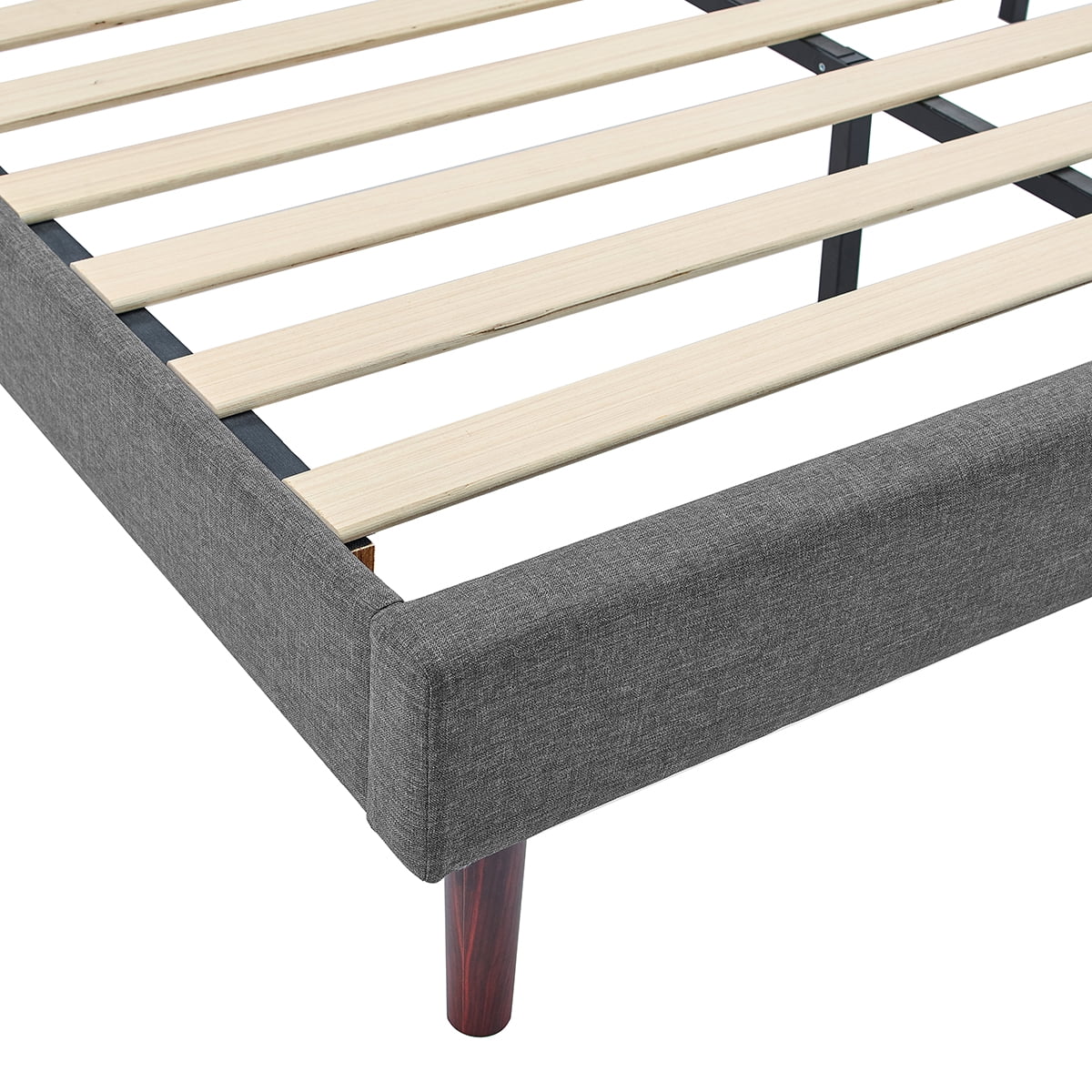 Gewnee Full Size Platform Bed Frame with Gray Upholstered Adjustable Headboard and Wood Slats.No Box Spring Required.
