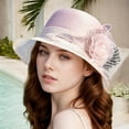 thumbnail image 2 of MIASHUI Women's Gray French Style Organza Sun Hat with Flower, Elegant Wide Brim Hat for Spring Summer, Size M Pink, 2 of 4