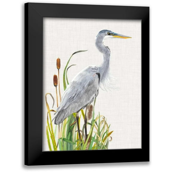 McCavitt, Naomi 12x14 Black Modern Framed Museum Art Print Titled - Waterbirds and Cattails I