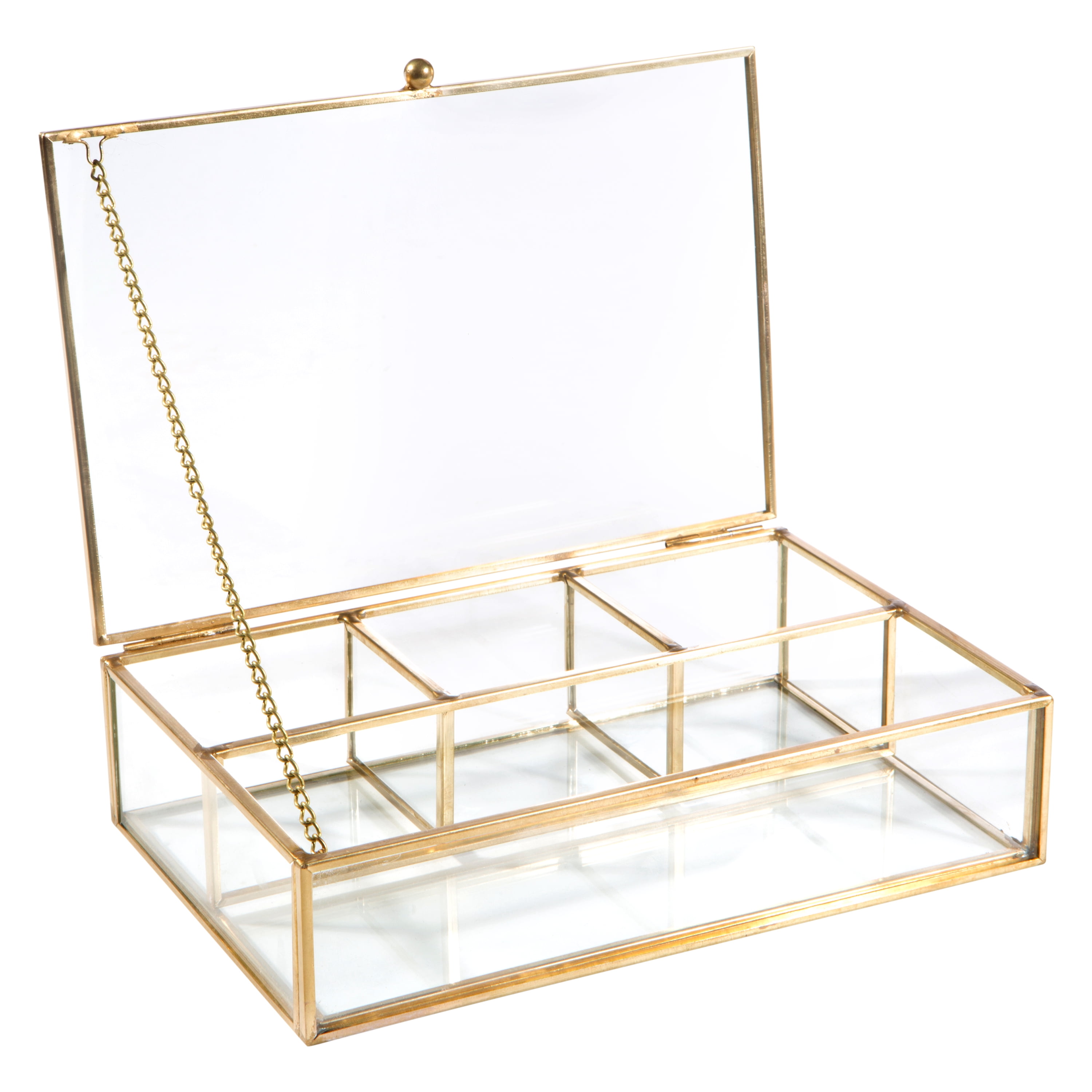 Home Details Vintage 4 Compartment Brass Glass Keepsake Box in