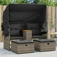 thumbnail image 1 of vidaXL Garden Sofa 2-Seater with Canopy and Stools Grey Poly Rattan, 1 of 5