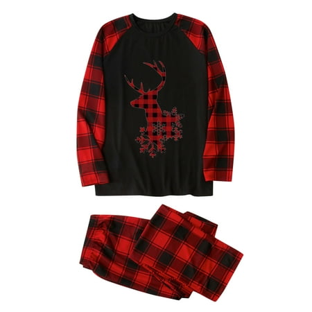 

Honeeladyy Parent-child Attire Christmas Suits Patchwork Plaid Printed Homewear Round Neck Long Sleeve Pajamas Two-piece Dad Sets Sales Online