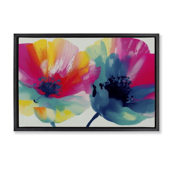 Stupell Industries Contemporary Two Colorful Poppies Black Floating Frame Canvas Art, 25 x 17, by Chromatic Storm Studio