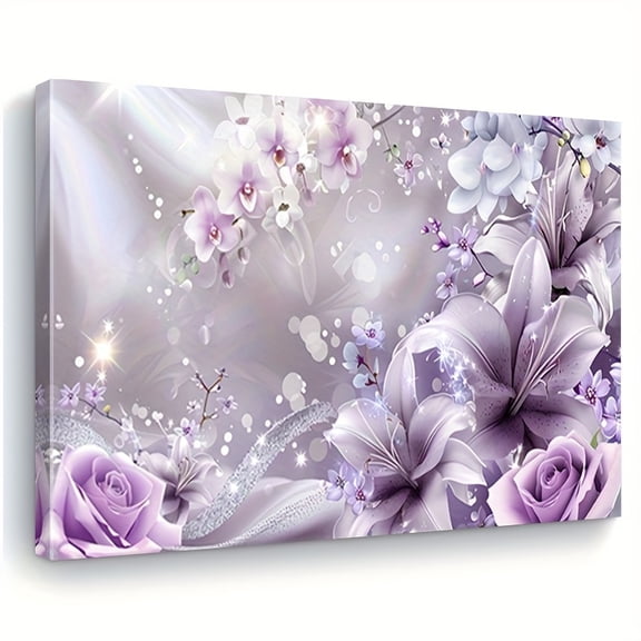 2D Flat, 1pc of Modern Abstract Floral Featuring Purple Lilies And Roses on Canvas, Suitable for Large Living Room Canvas Posters, Ideal for Hallway And Bedroom Decoration