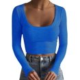 thumbnail image 1 of HSHDLDF Women's Square Neck Long Sleeve Ribbed Slim Fitted Casual Basic Crop Top, 1 of 6