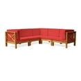 thumbnail image 2 of Elisha Outdoor 5 Piece Acacia Wood Sectional Sofa Set with Cushions, Teak, Red, 2 of 8