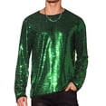 thumbnail image 1 of INSPIRE CHIC Camisetas para hombres con cuello redondo de manga larga, ajuste regular, XL, verde con lentejuelas brillantes, 1 of 6