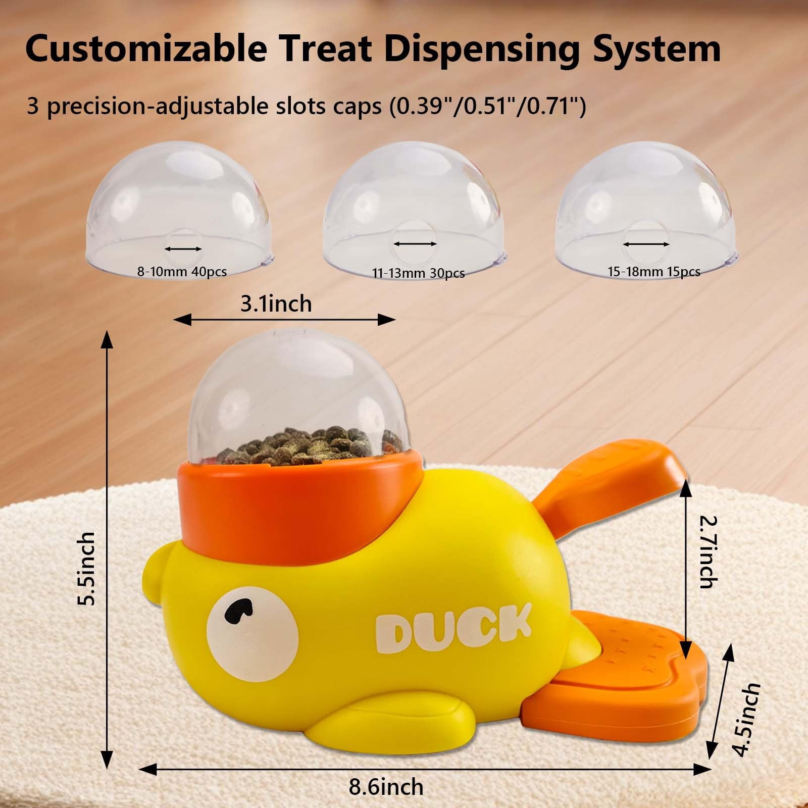 Duck Treat Dispenser Dog Puzzle Toy, Interactie Slow Feeder for Small Medium Dogs Cats to Preent Bloating, Mental Stimulation Training Toy with Adjustable Treat Slots, Yellow
