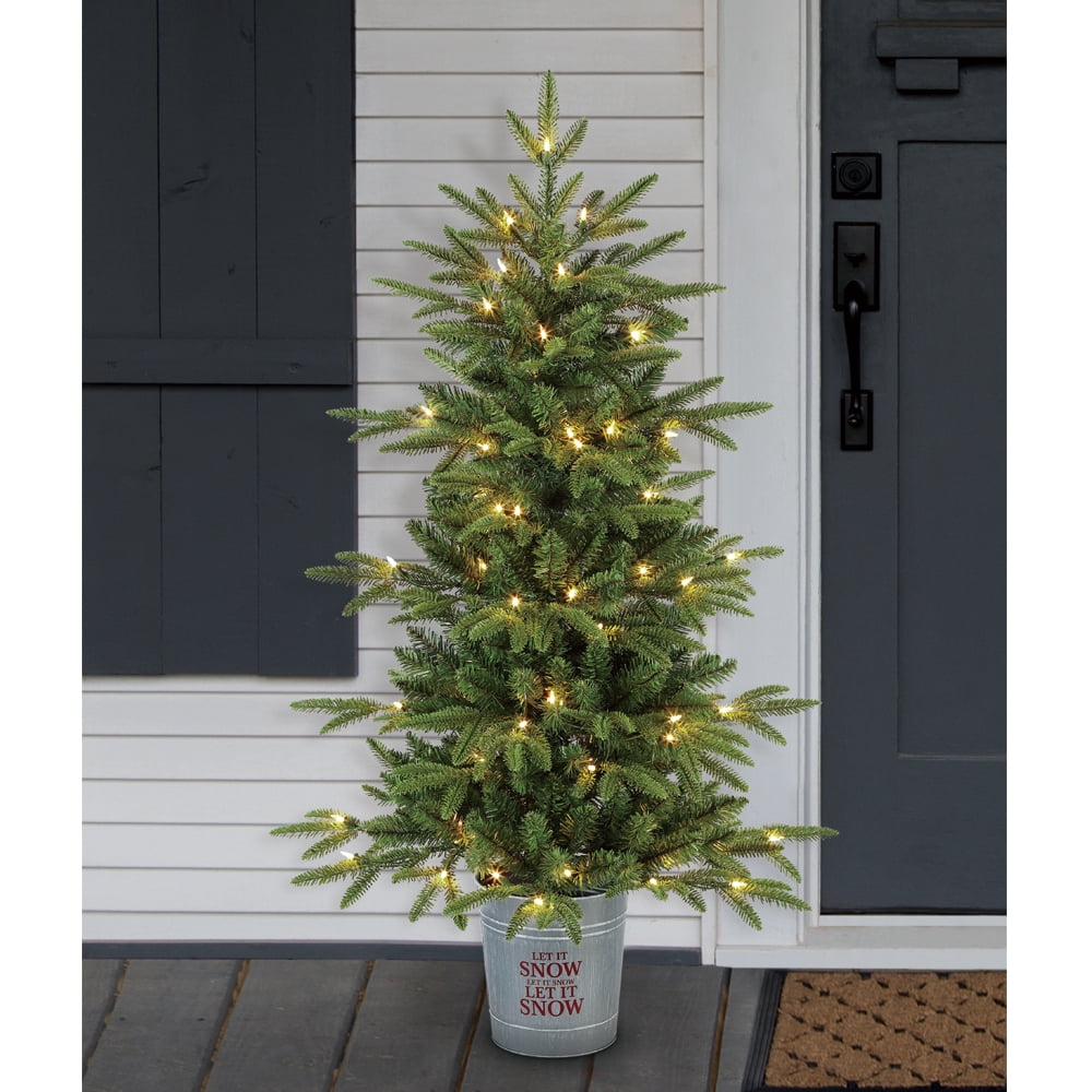 Holiday Time 4ft Pre-Lit Christmas Galvanized Pot Tree, Clear Lights