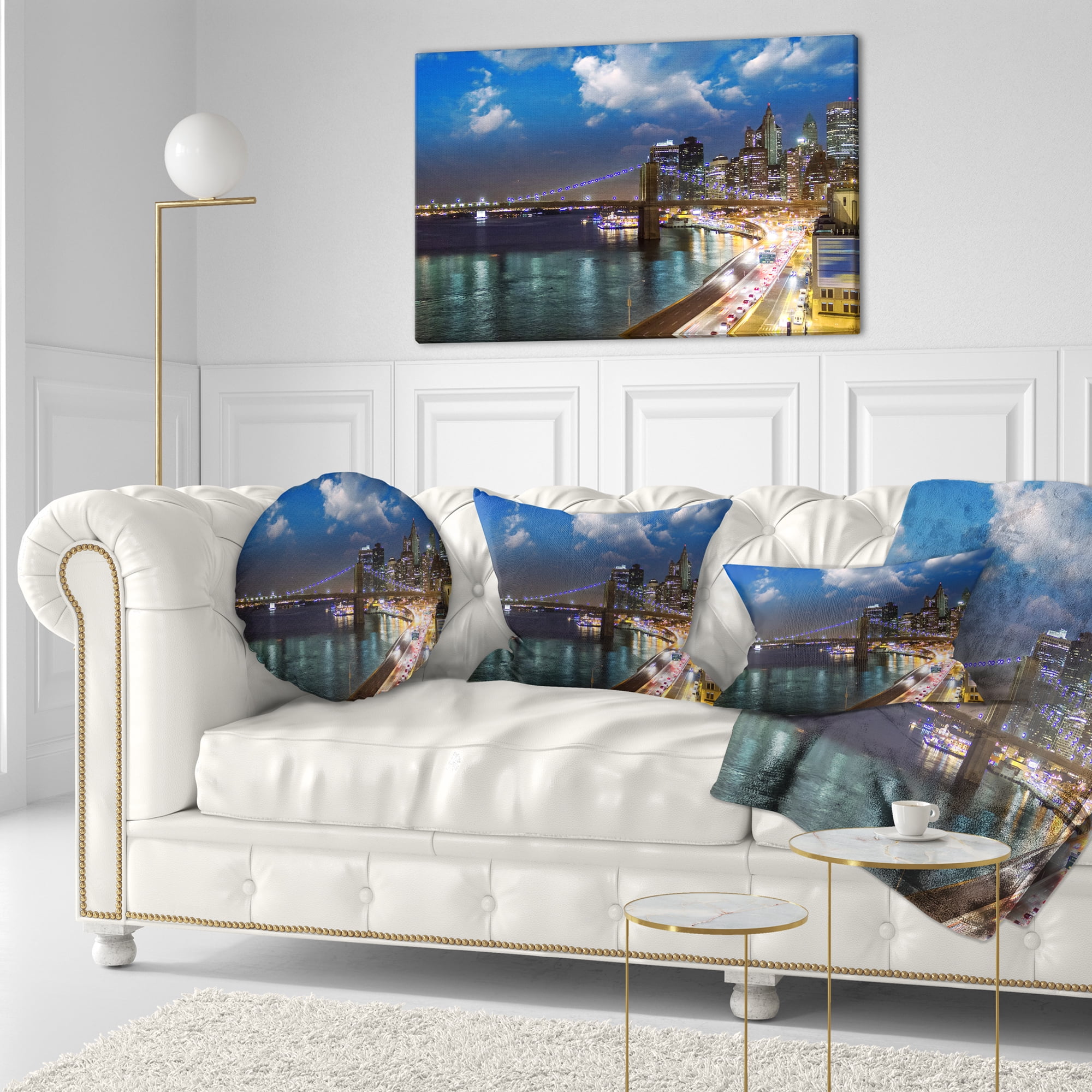 Designart New York City Wonderful Sunset View - Cityscape Photo Throw Pillow - 12x20