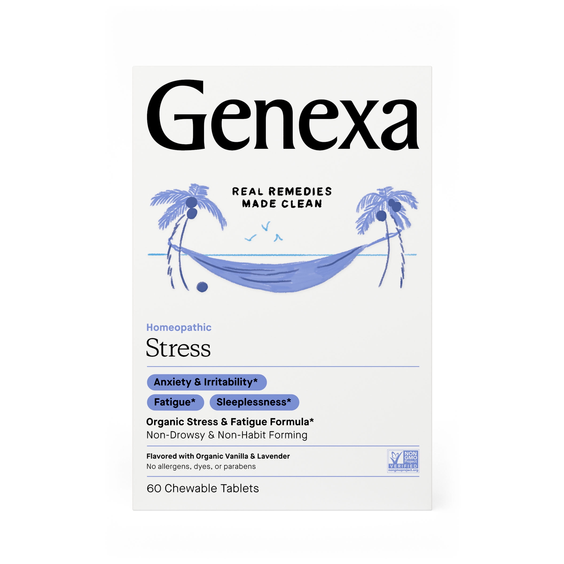 Genexa Stress Homeopathic Anxiety Relief Chewable Tablets, 60 Ct
