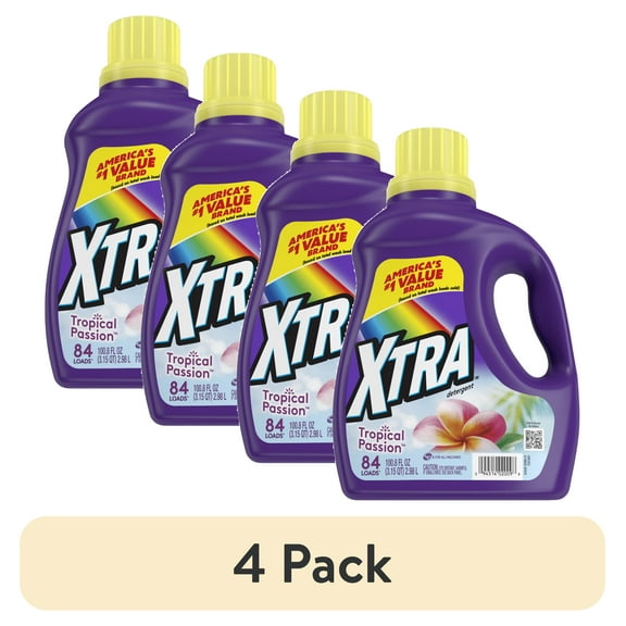 (4 pack) Xtra Tropical Passion, 84 Loads Liquid Laundry Detergent, 100.8 fl oz