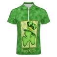 thumbnail image 5 of Polo Shirts for Men St. Patrick's Day Shamrock Print Lapel Zipper Short Sleeve Casual Festive Top Golf Shirts Mint Green S, 5 of 6
