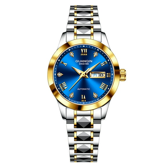 GUANQIN Women Men Couple Lovers Day Date Vintage Wristwatch Analog Japanese MIYOTA Automatic Self-Winding Mechanical Sapphire Crystal Wrist Watch Stainless Steel Luminous Waterproof Business Clock