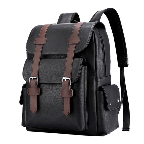 Business Men and Women PU Leather Backpack 15.6inch Laptop Waterproof Backpack Travel Commuter Lightweight schoolbag Large Hiking Back Pack-Black