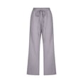 thumbnail image 5 of Lixiuxyad Cotton Linen Summer Pants Women Fashion High Waisted Wide Leg Pants Drawstring Elastic Trousers Comfy Straight Leg Long Pants With Pockets Features Gray, 5 of 5