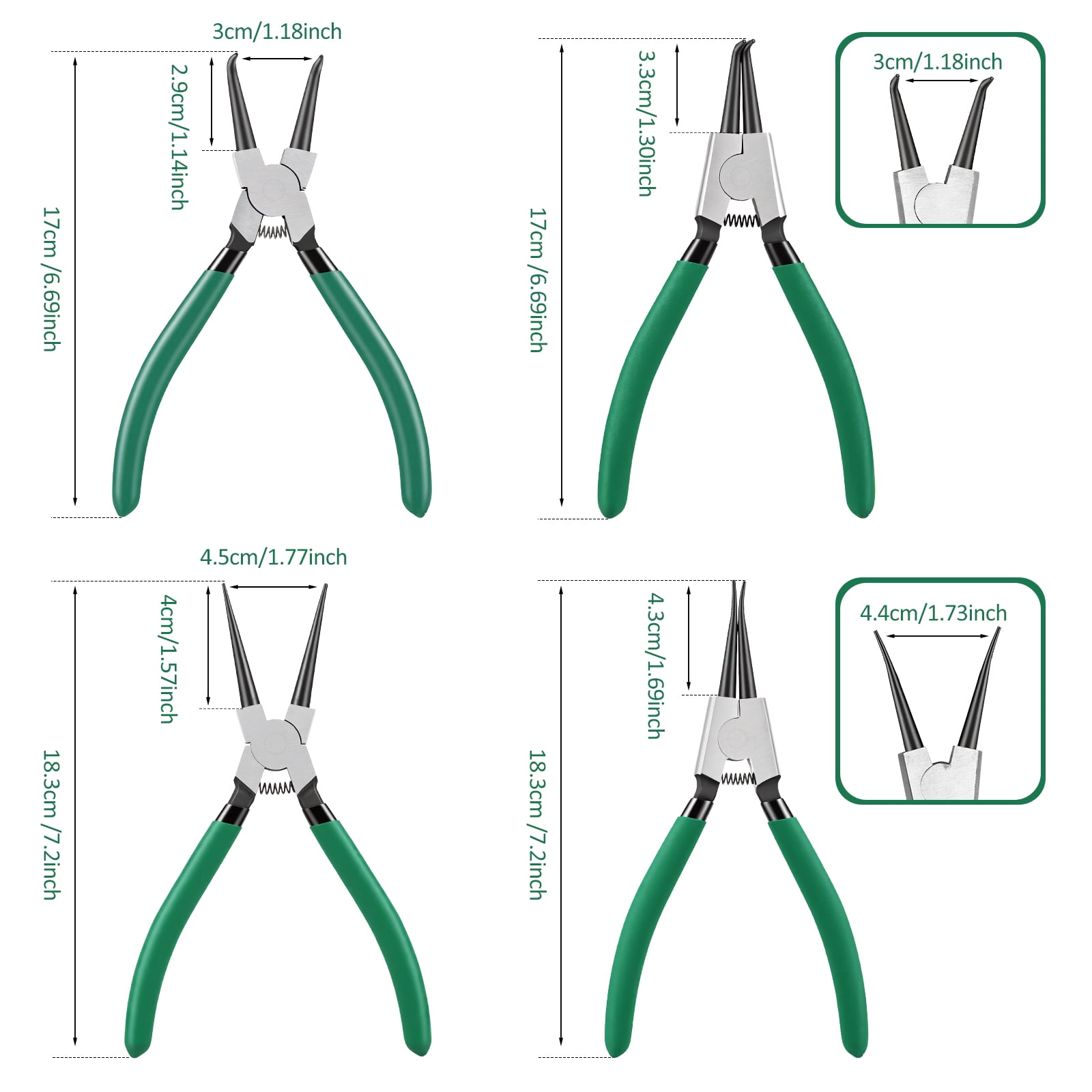 4 Pcs Snap Ring Pliers Heavy Duty Set, Circlip Pliers Kit with Straight Bent Jaw Precision Spring Loaded Pliers, 7 Inch Internal/External C Clip Pliers with Storage Pouch for DIY Repair
