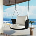 thumbnail image 1 of Wicker Rattan Outdoor Patio Swing Chair, Single Person Rattan Woven Swing Chair, 33.8" Hanging Seat with Adjustable Rope,Cushion,Pillow, Swing Bench for Garden, Backyard, Pond (Black+White/Single), 1 of 6