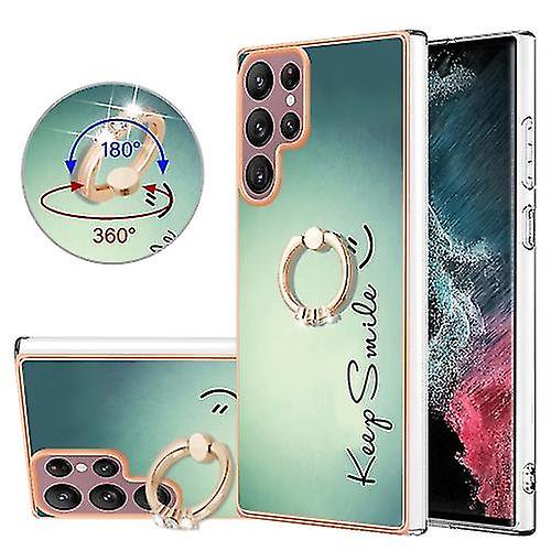 Funda para Samsung Galaxy S22 Ultra 5G con galvanoplastia de doble cara IMD y soporte para anillo (sonrisa)