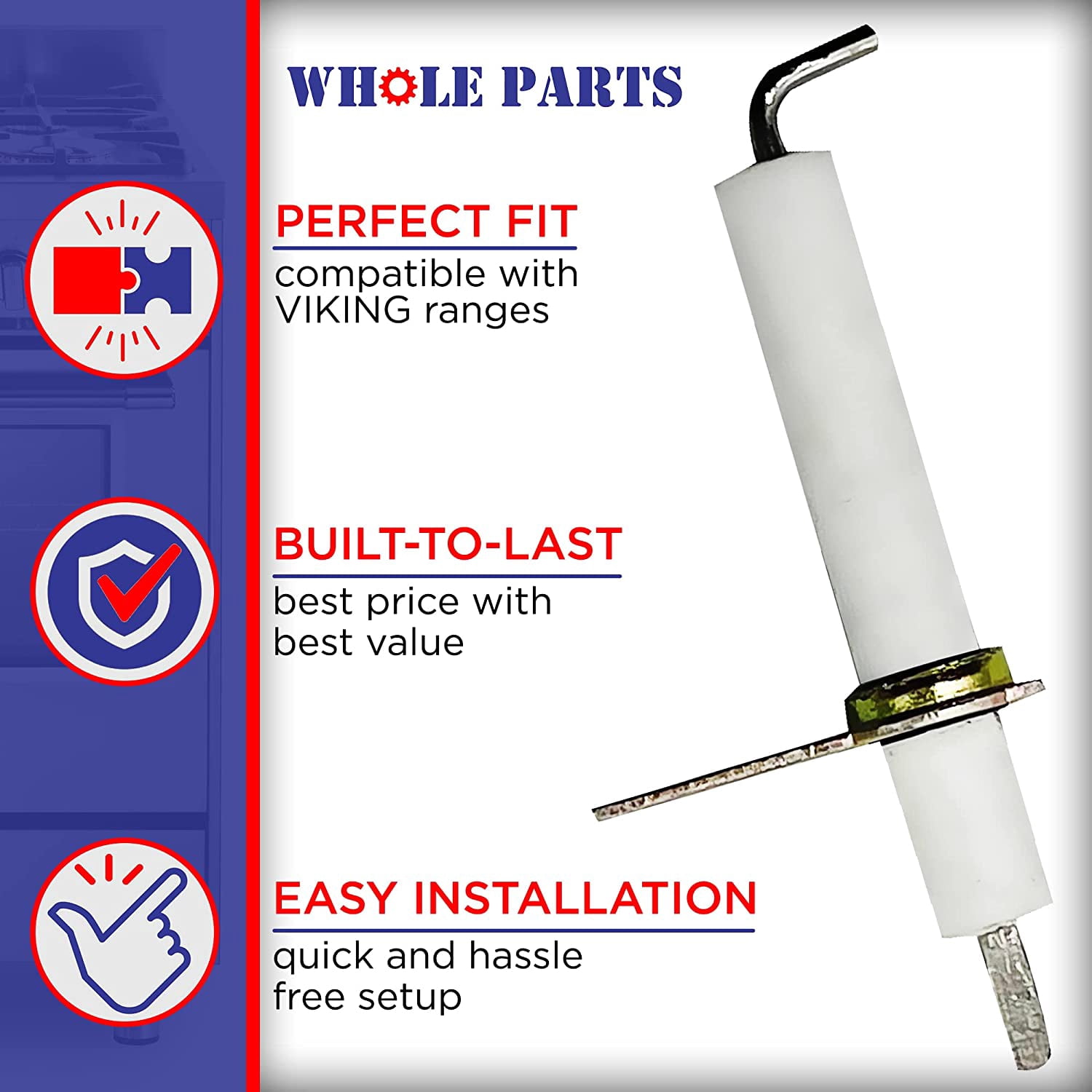 Whole Parts PB040122 IR Burner Ignitor - Replacement and Compatible with Some Viking Ranges