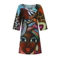 thumbnail image 3 of JINMGG Womens Plus Size Clearance $5 Women Fashion African Vintage Print Middle Sleeve V Neck Casual Mini Dress Sky Blue S, 3 of 9