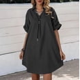 thumbnail image 2 of Casual Summer Dresses for Women Roll up Short Sleeve Loose Solid Shirt Dress Lapel V-Neck Flowy Short Dress for Women, 2 of 7